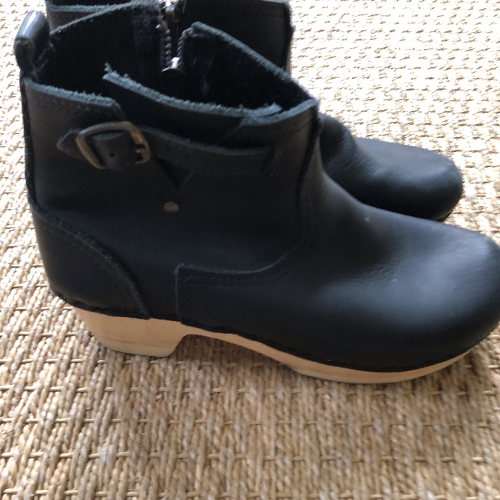 No.6 Leather Clog Buckle Boot on Mid Heel in Black